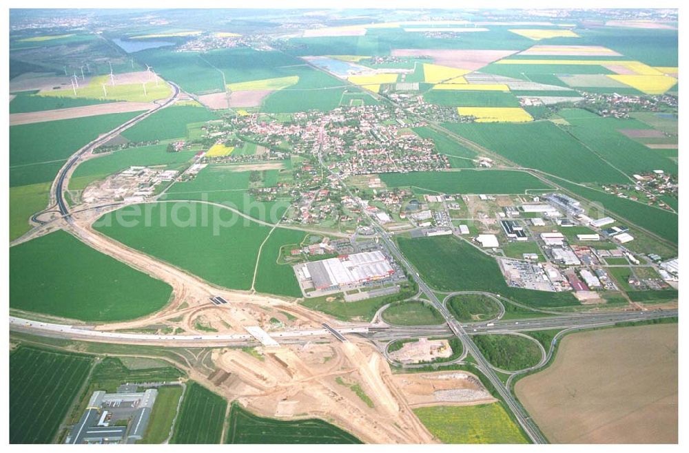 Brehna / Sachsen-Anhalt from above - Ausbau der A100 Umfahrung von Brehna im Bereich der A9 / B100 zwischen Halle und Brehna in Sachsen-Anhalt nördlich des Schkeuditzer Kreuzes.