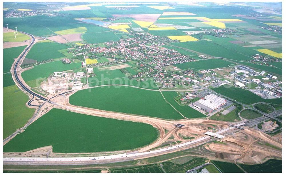 Brehna / Sachsen-Anhalt from the bird's eye view: Ausbau der A100 Umfahrung von Brehna im Bereich der A9 / B100 zwischen Halle und Brehna in Sachsen-Anhalt nördlich des Schkeuditzer Kreuzes.