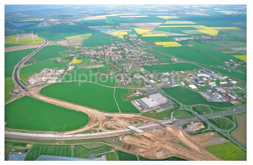 Aerial image Brehna / Sachsen-Anhalt - Ausbau der A100 Umfahrung von Brehna im Bereich der A9 / B100 zwischen Halle und Brehna in Sachsen-Anhalt nördlich des Schkeuditzer Kreuzes.