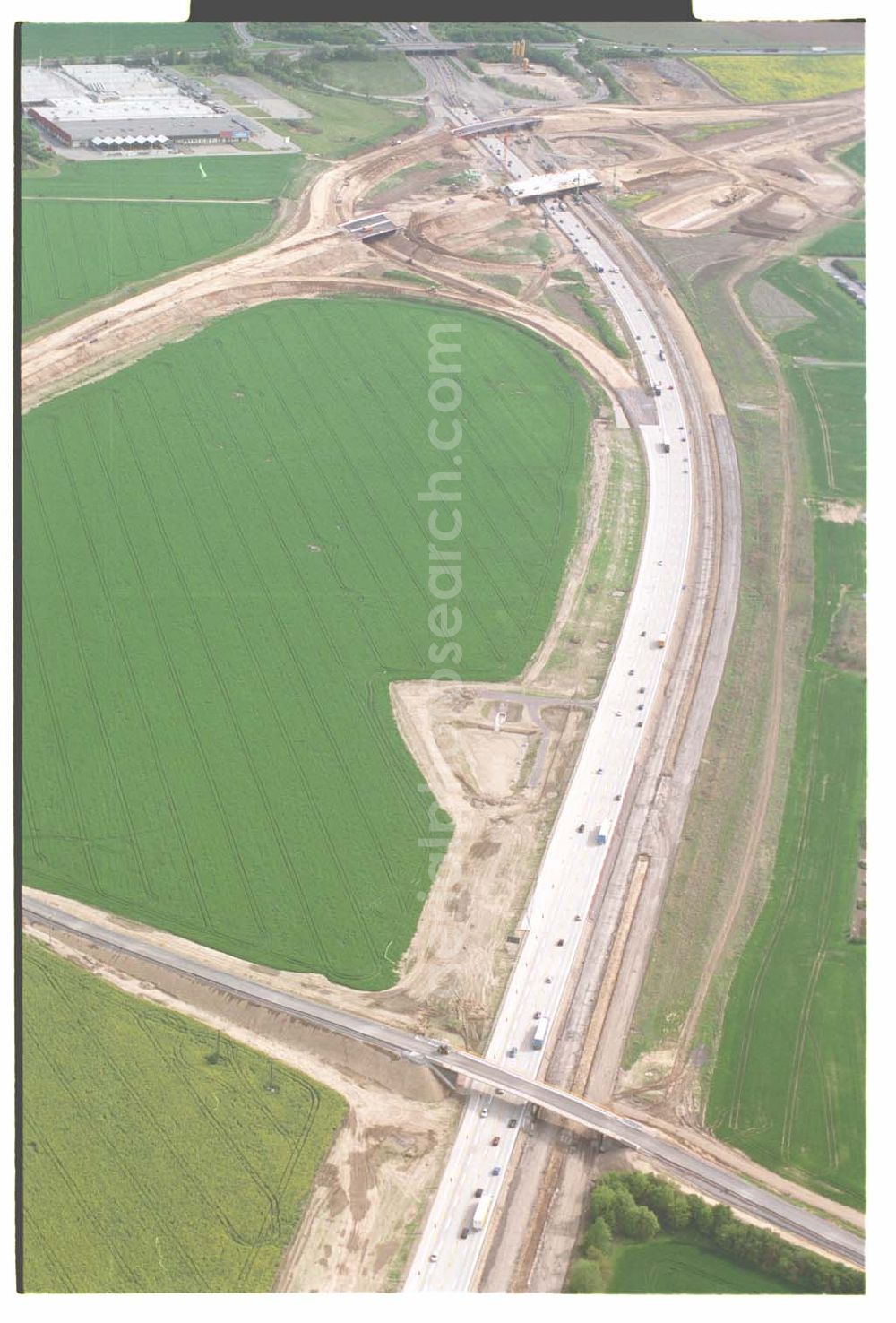 Brehna / Sachsen-Anhalt from the bird's eye view: Ausbau der A100 Umfahrung von Brehna im Bereich der A9 / B100 zwischen Halle und Brehna in Sachsen-Anhalt nördlich des Schkeuditzer Kreuzes.