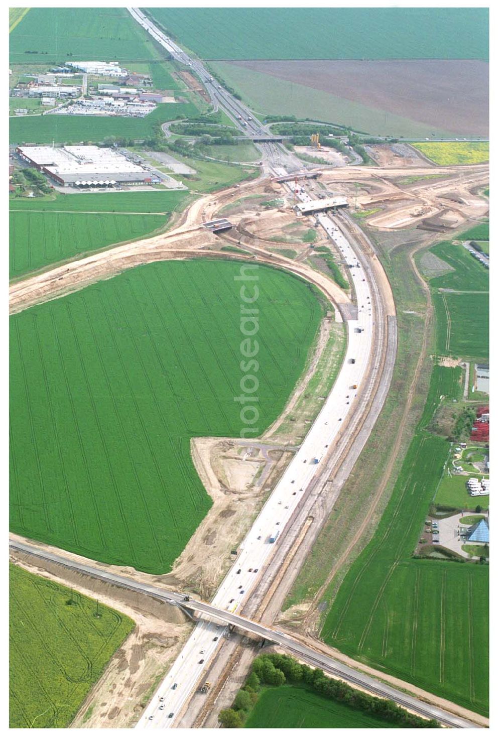 Aerial photograph Brehna / Sachsen-Anhalt - Ausbau der A100 Umfahrung von Brehna im Bereich der A9 / B100 zwischen Halle und Brehna in Sachsen-Anhalt nördlich des Schkeuditzer Kreuzes.