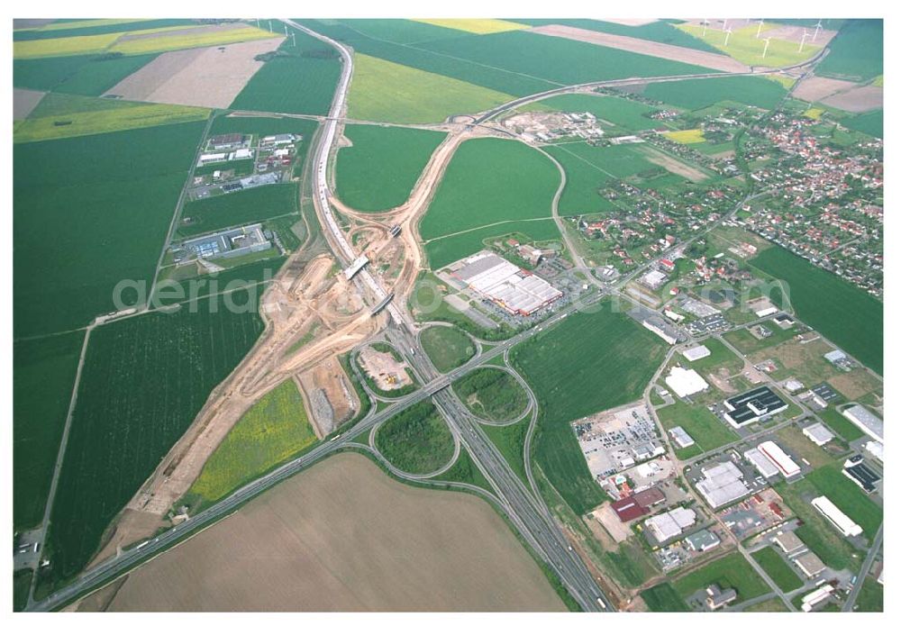 Brehna / Sachsen-Anhalt from above - Ausbau der A100 Umfahrung von Brehna im Bereich der A9 / B100 zwischen Halle und Brehna in Sachsen-Anhalt nördlich des Schkeuditzer Kreuzes.