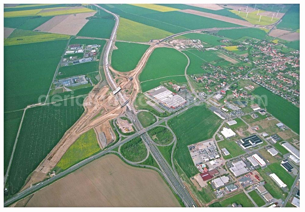 Brehna / Sachsen-Anhalt from the bird's eye view: Ausbau der A100 Umfahrung von Brehna im Bereich der A9 / B100 zwischen Halle und Brehna in Sachsen-Anhalt nördlich des Schkeuditzer Kreuzes.