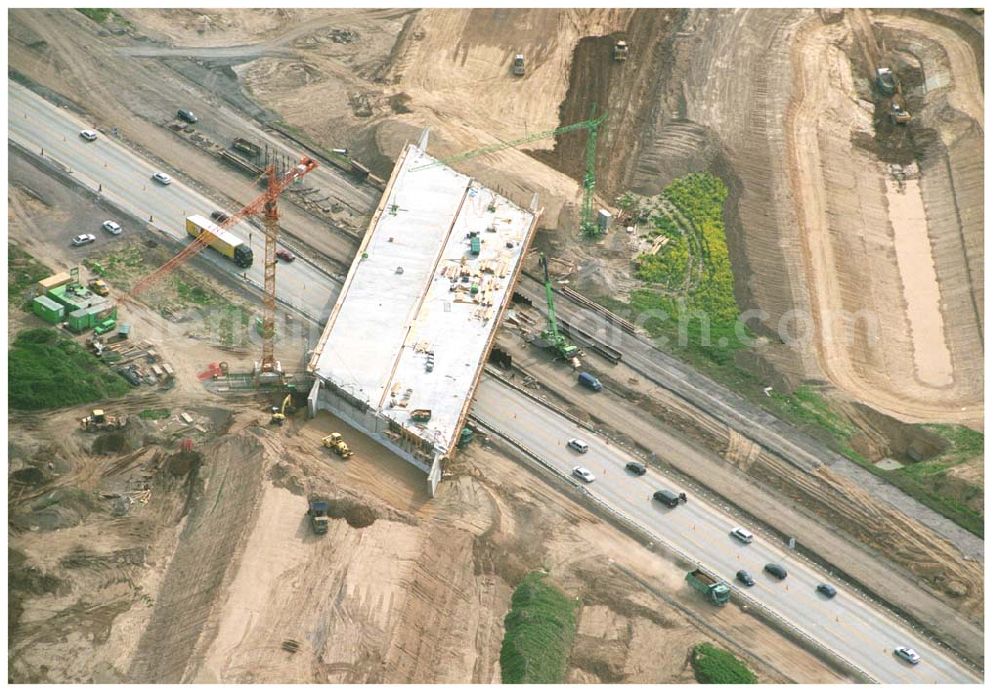 Aerial photograph Brehna / Sachsen-Anhalt - Ausbau der A100 Umfahrung von Brehna im Bereich der A9 / B100 zwischen Halle und Brehna in Sachsen-Anhalt nördlich des Schkeuditzer Kreuzes.