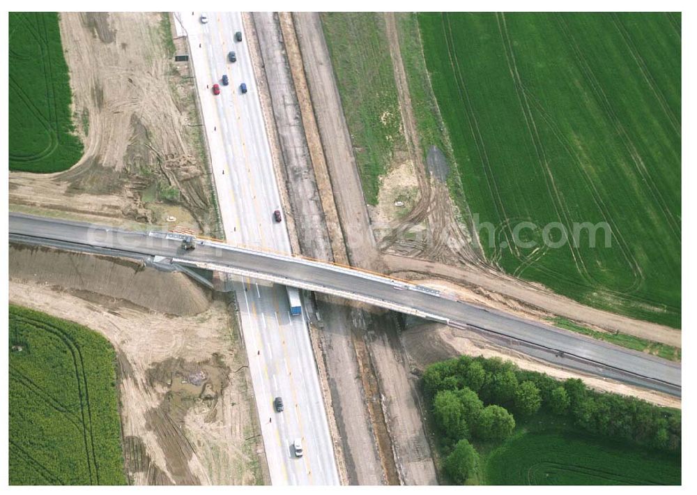 Brehna / Sachsen-Anhalt from above - Ausbau der A100 Umfahrung von Brehna im Bereich der A9 / B100 zwischen Halle und Brehna in Sachsen-Anhalt nördlich des Schkeuditzer Kreuzes.