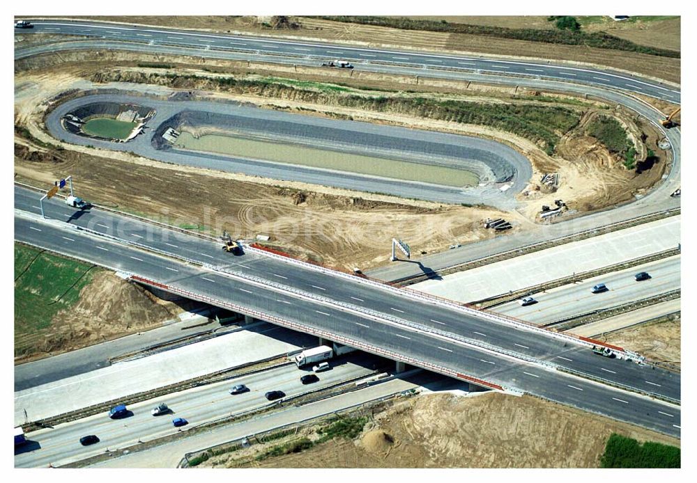 Aerial photograph Brehna (Sachsen-Anhalt) - Ausbau der A100-Umfahrung von Brehna im Bereich der A9 / B100 zwischen Halle und Brehna in Sachsen-Anhalt nördlich des Schkeuditzer Kreuzes.