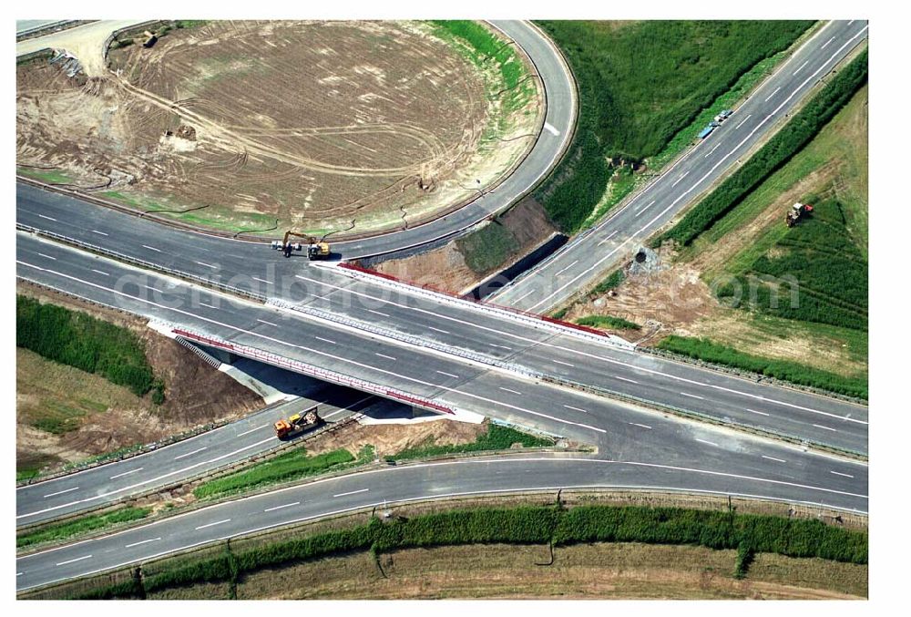 Brehna (Sachsen-Anhalt) from above - Ausbau der A100-Umfahrung von Brehna im Bereich der A9 / B100 zwischen Halle und Brehna in Sachsen-Anhalt nördlich des Schkeuditzer Kreuzes.