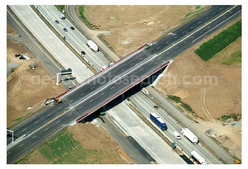 Aerial image Brehna (Sachsen-Anhalt) - Ausbau der A100-Umfahrung von Brehna im Bereich der A9 / B100 zwischen Halle und Brehna in Sachsen-Anhalt nördlich des Schkeuditzer Kreuzes.