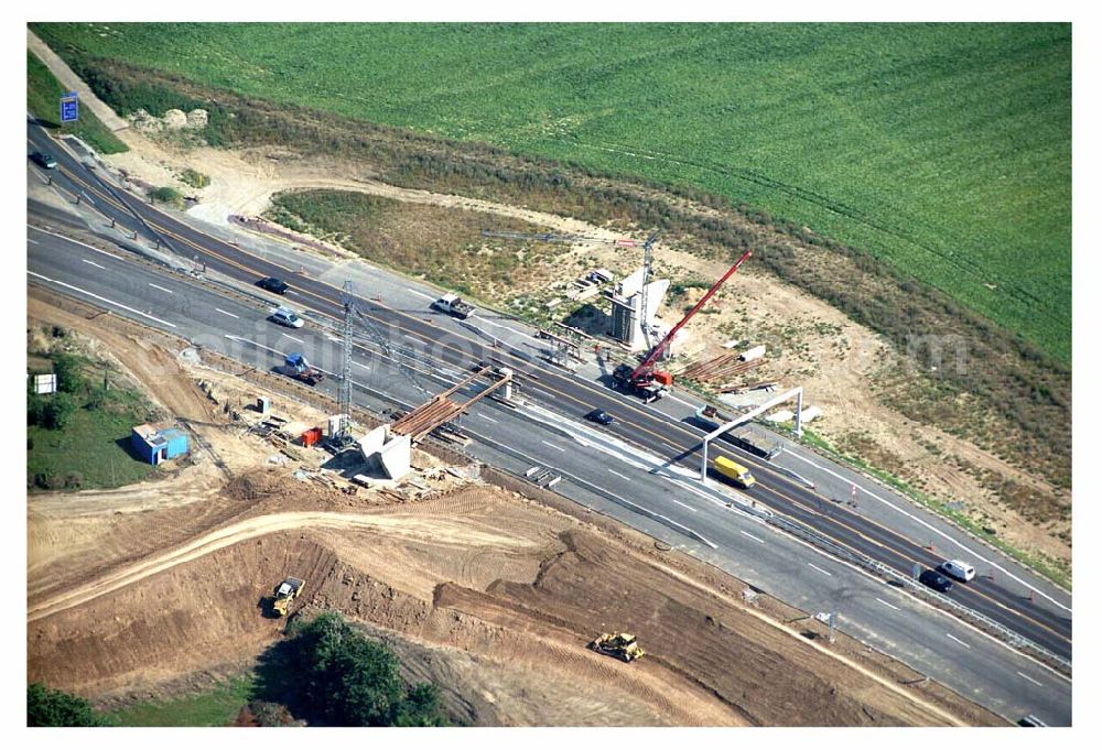 Aerial photograph Brehna (Sachsen-Anhalt) - Ausbau der A100-Umfahrung von Brehna im Bereich der A9 / B100 zwischen Halle und Brehna in Sachsen-Anhalt nördlich des Schkeuditzer Kreuzes.