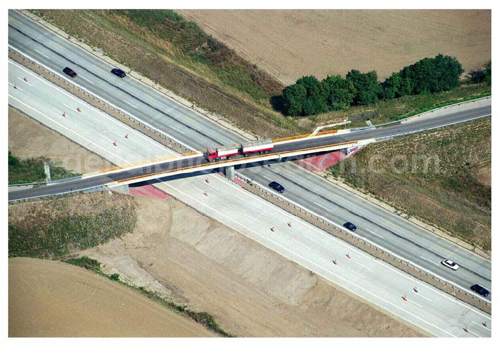 Aerial image Brehna (Sachsen-Anhalt) - Ausbau der A100-Umfahrung von Brehna im Bereich der A9 / B100 zwischen Halle und Brehna in Sachsen-Anhalt nördlich des Schkeuditzer Kreuzes.