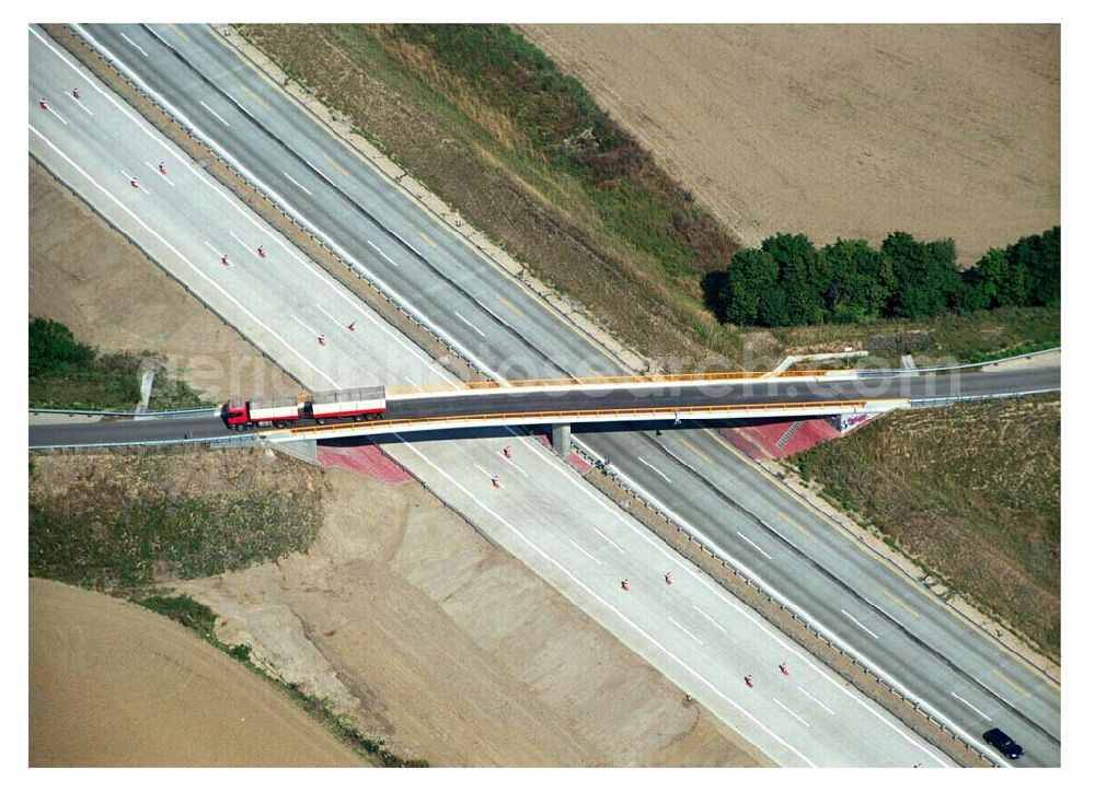 Aerial photograph Brehna (Sachsen-Anhalt) - Ausbau der A100-Umfahrung von Brehna im Bereich der A9 / B100 zwischen Halle und Brehna in Sachsen-Anhalt nördlich des Schkeuditzer Kreuzes.