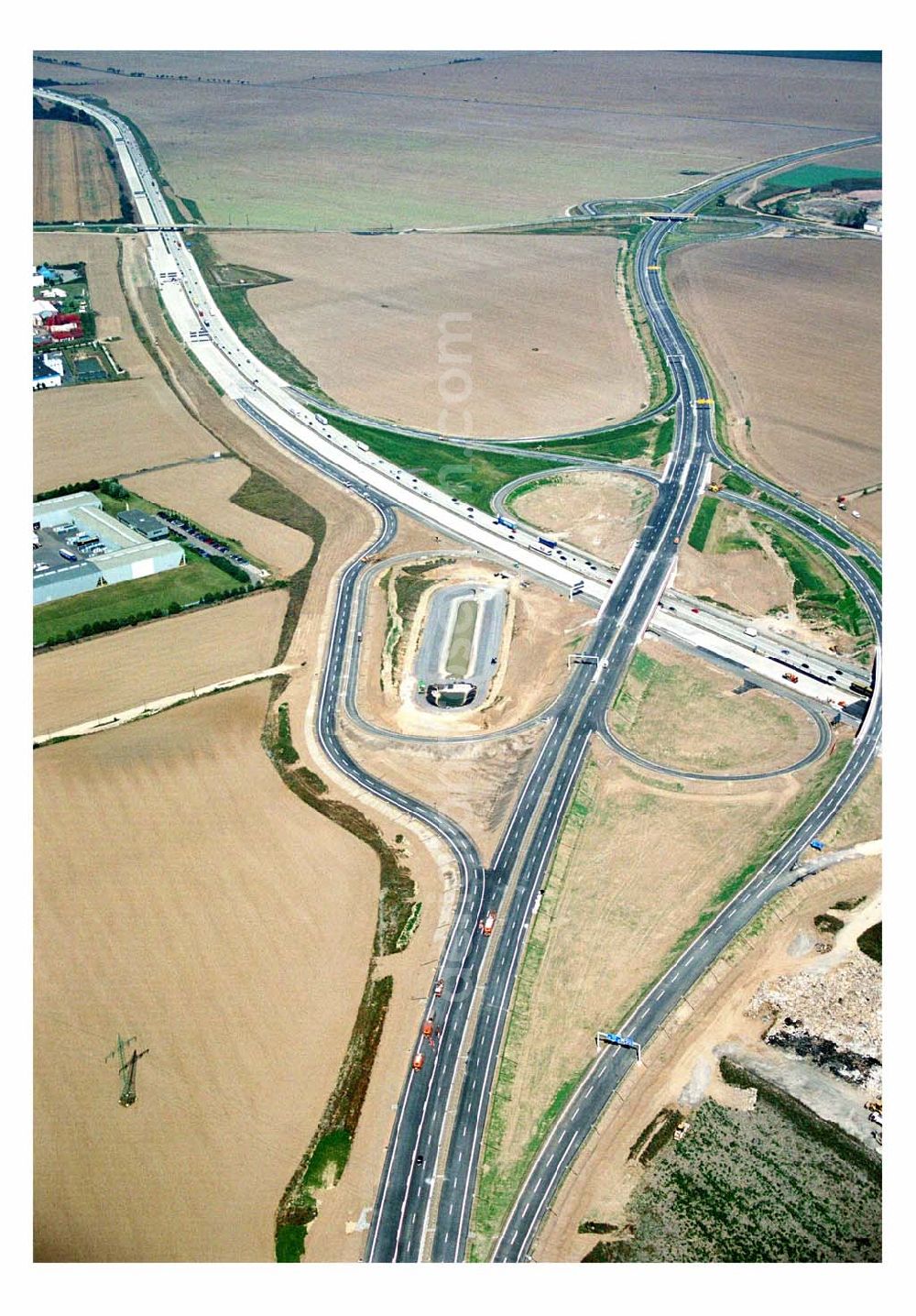 Brehna (Sachsen-Anhalt) from above - Ausbau der A100-Umfahrung von Brehna im Bereich der A9 / B100 zwischen Halle und Brehna in Sachsen-Anhalt nördlich des Schkeuditzer Kreuzes.