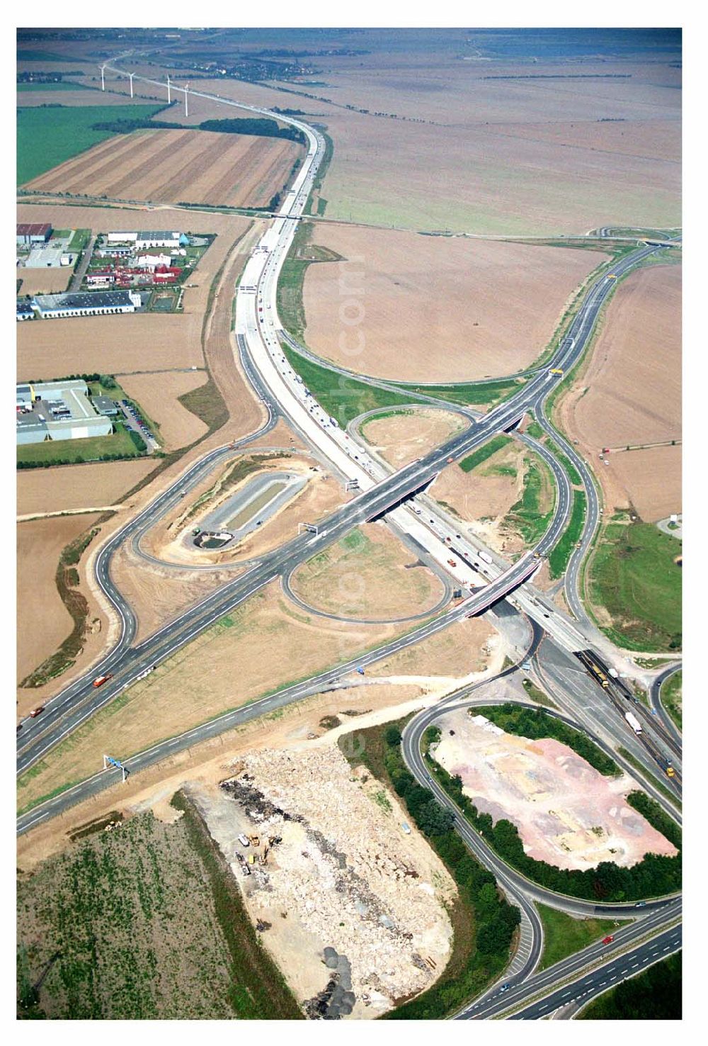 Brehna (Sachsen-Anhalt) from the bird's eye view: Ausbau der A100-Umfahrung von Brehna im Bereich der A9 / B100 zwischen Halle und Brehna in Sachsen-Anhalt nördlich des Schkeuditzer Kreuzes.