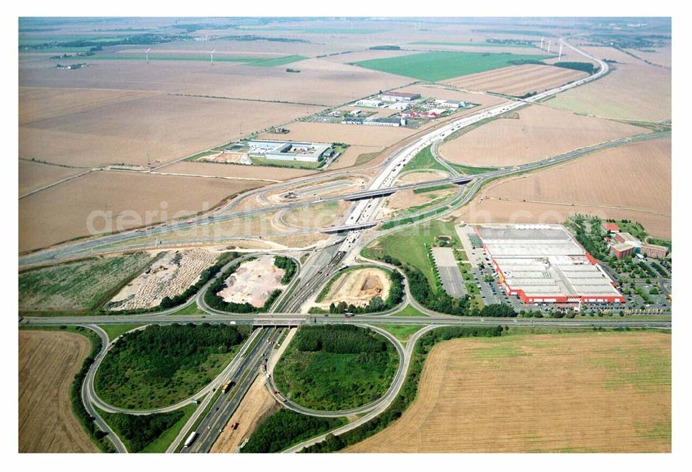 Brehna (Sachsen-Anhalt) from the bird's eye view: Ausbau der A100-Umfahrung von Brehna im Bereich der A9 / B100 zwischen Halle und Brehna in Sachsen-Anhalt nördlich des Schkeuditzer Kreuzes.