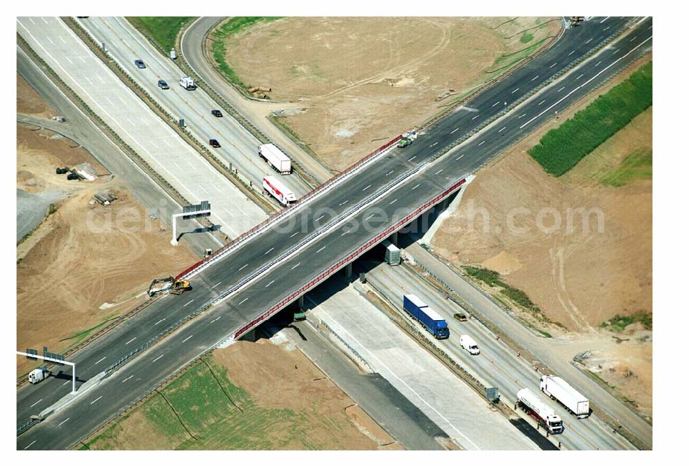 Brehna / Sachsen-Anhalt from above - Fertiger Ausbau des Autobahnkreuzes Brehna