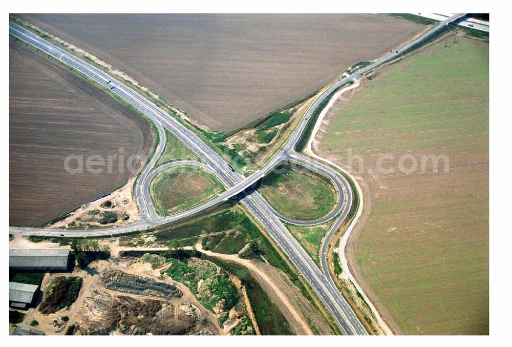 Brehna / Sachsen-Anhalt from the bird's eye view: Fertiger Ausbau des Autobahnkreuzes Brehna