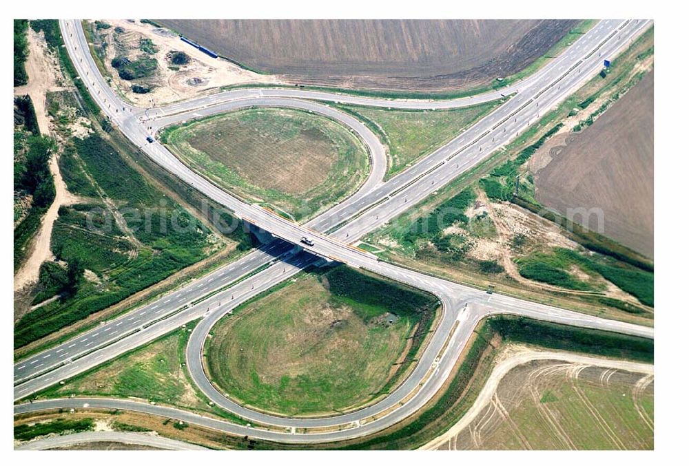 Aerial image Brehna / Sachsen-Anhalt - Fertiger Ausbau des Autobahnkreuzes Brehna