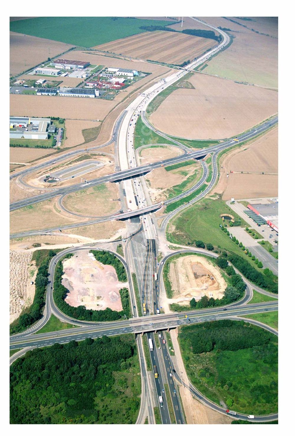 Brehna / Sachsen-Anhalt from above - Fertiger Ausbau des Autobahnkreuzes Brehna