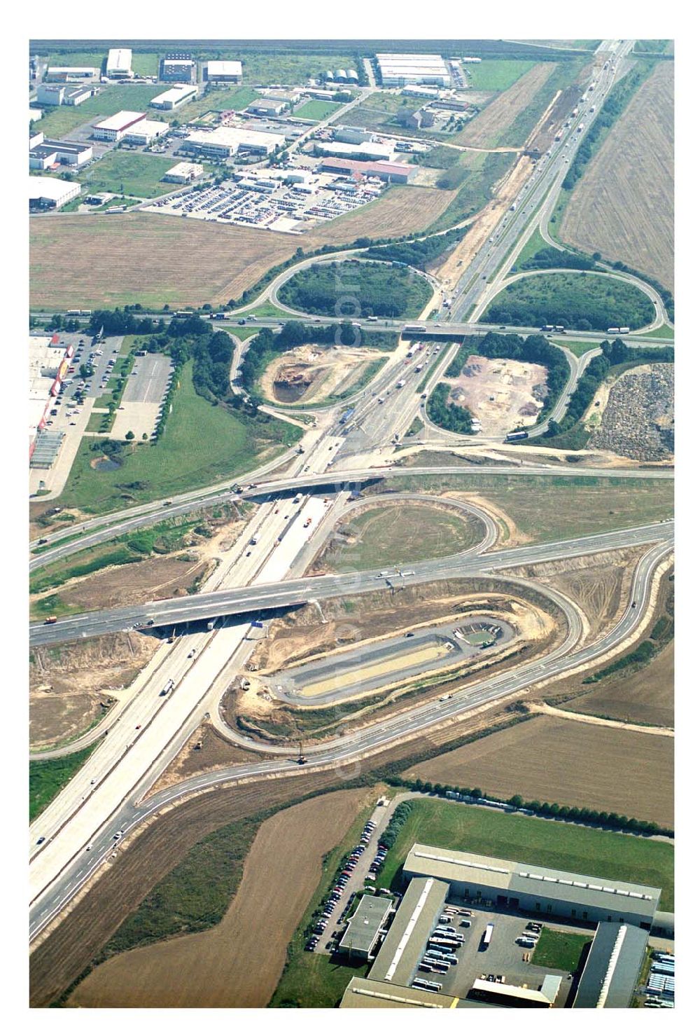 Aerial photograph Brehna / Sachsen-Anhalt - Fertiger Ausbau des Autobahnkreuzes Brehna