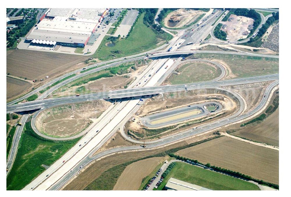 Brehna / Sachsen-Anhalt from above - Fertiger Ausbau des Autobahnkreuzes Brehna