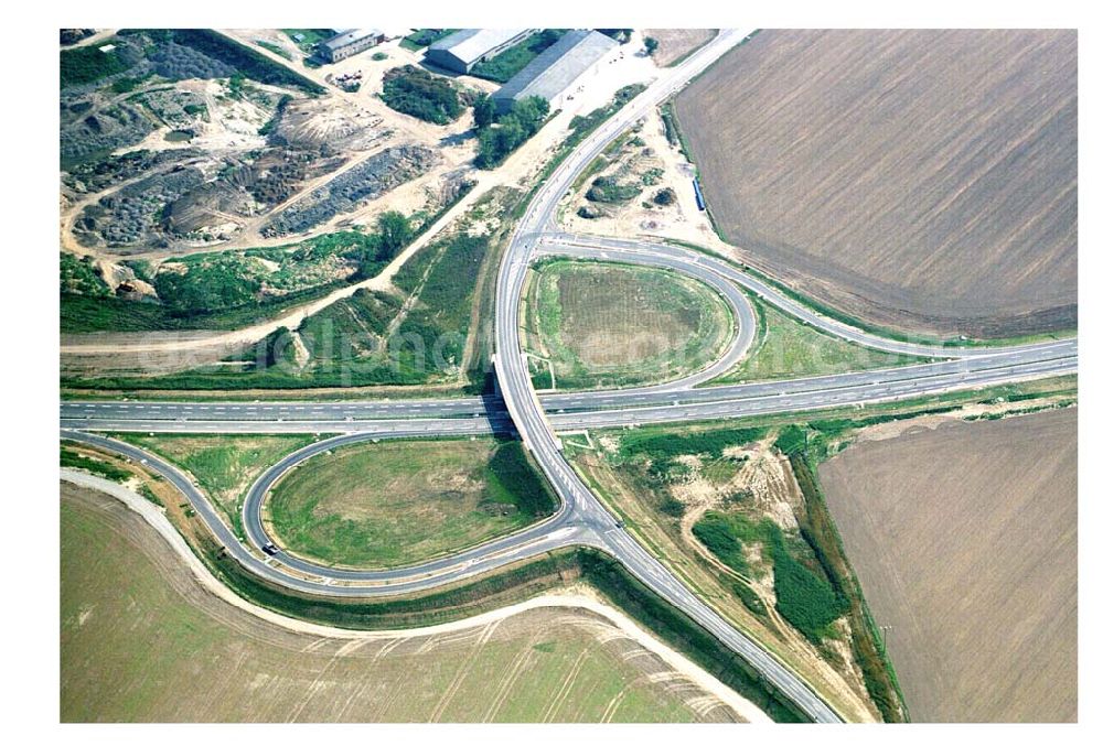 Aerial photograph Brehna / Sachsen-Anhalt - Fertiger Ausbau des Autobahnkreuzes Brehna