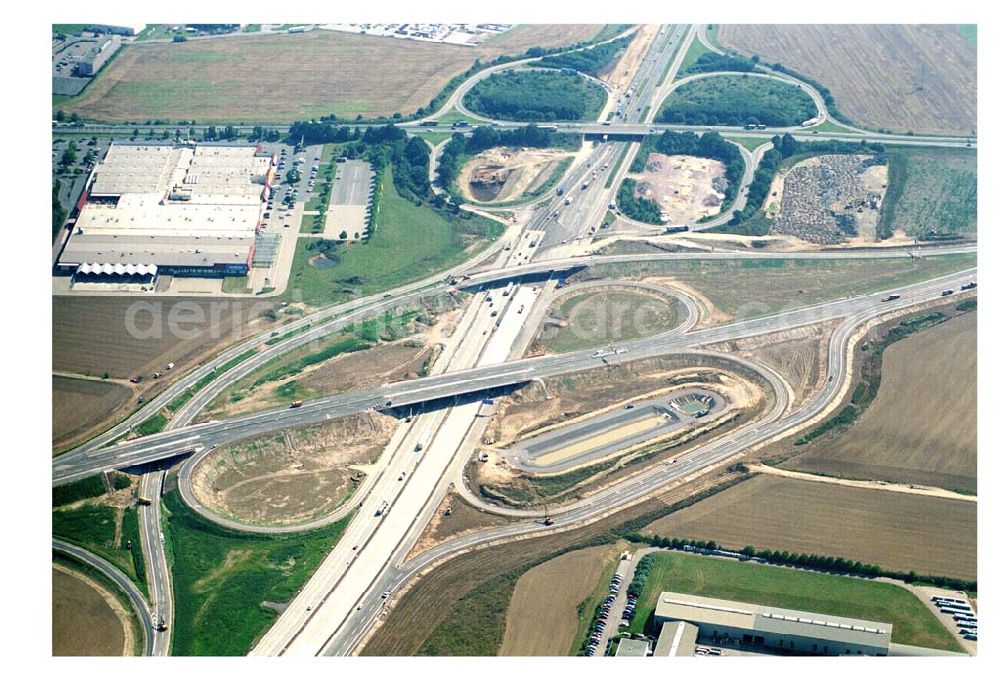 Brehna / Sachsen-Anhalt from above - Fertiger Ausbau des Autobahnkreuzes Brehna