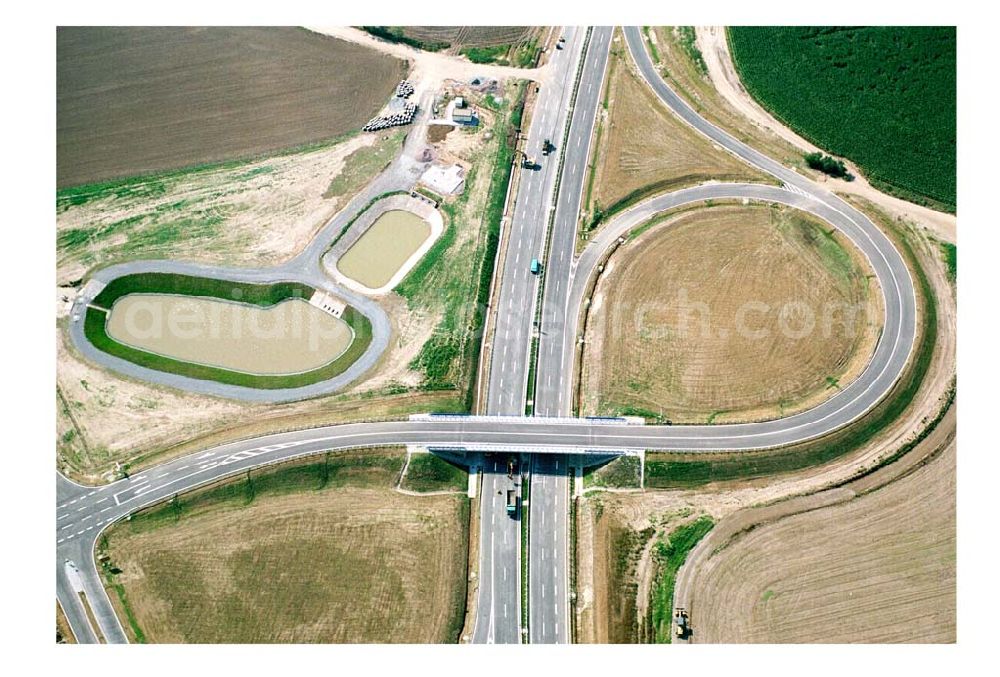 Aerial image Brehna / Sachsen-Anhalt - Fertiger Ausbau des Autobahnkreuzes Brehna