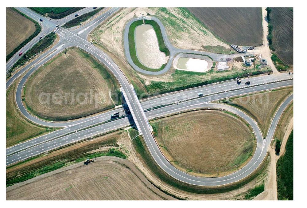 Brehna / Sachsen-Anhalt from above - Fertiger Ausbau des Autobahnkreuzes Brehna