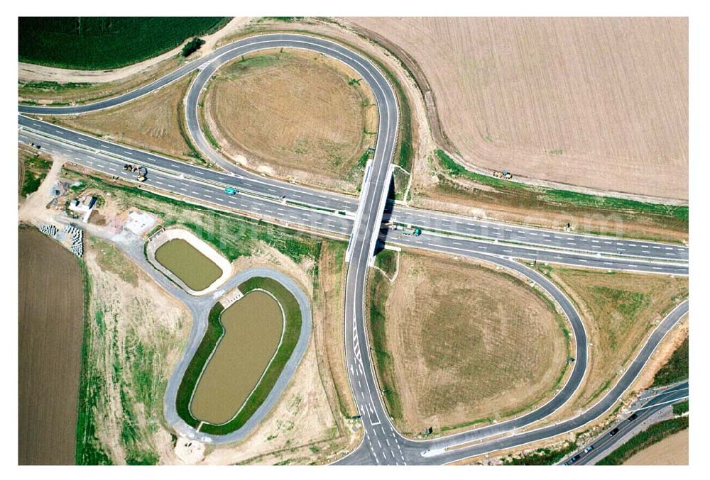 Aerial image Brehna / Sachsen-Anhalt - Fertiger Ausbau des Autobahnkreuzes Brehna