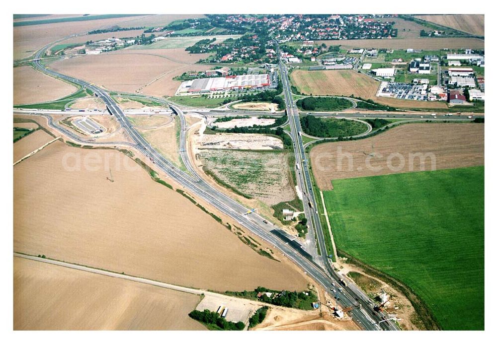 Brehna / Sachsen-Anhalt from the bird's eye view: Fertiger Ausbau des Autobahnkreuzes Brehna