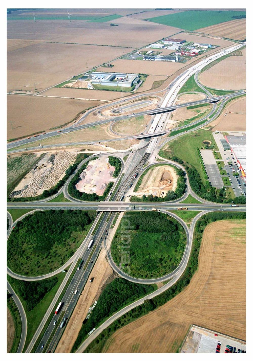 Aerial photograph Brehna / Sachsen-Anhalt - Fertiger Ausbau des Autobahnkreuzes Brehna