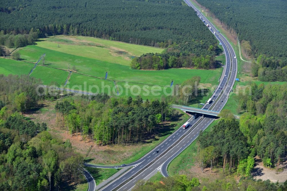 Spreeenhagen from above - Construction and widening of the route of the highway / motorway BAB A12 / E30 at the junction of State Road L23 at Spreenhagen in Brandenburg