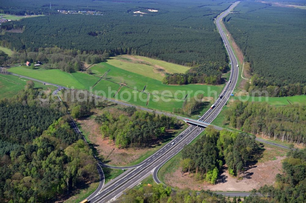 Spreeenhagen from above - Construction and widening of the route of the highway / motorway BAB A12 / E30 at the junction of State Road L23 at Spreenhagen in Brandenburg