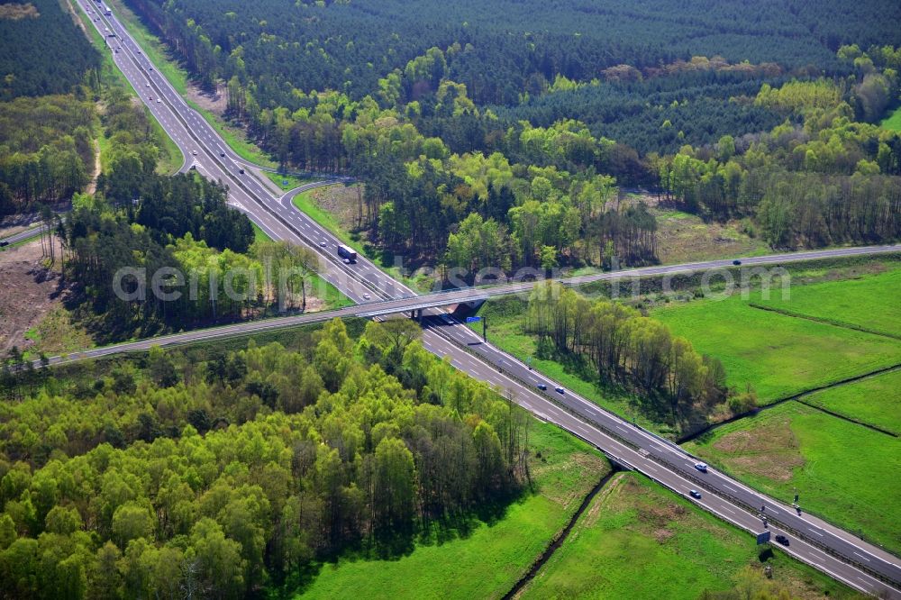 Spreeenhagen from above - Construction and widening of the route of the highway / motorway BAB A12 / E30 at the junction of State Road L23 at Spreenhagen in Brandenburg