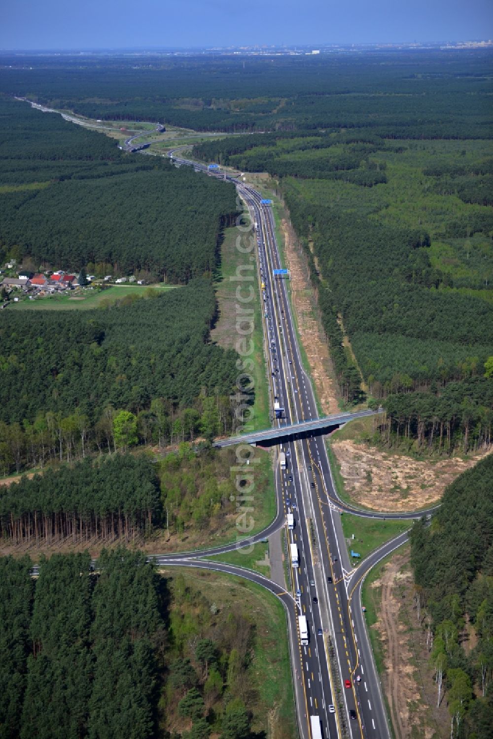 Dannenreich from above - Construction and widening of the route of the highway / motorway BAB A12 / E30 in the intersection of State Road L39 at Dannenreich in Brandenburg