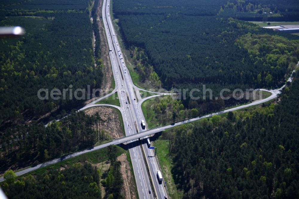 Aerial image Dannenreich - Construction and widening of the route of the highway / motorway BAB A12 / E30 in the intersection of State Road L39 at Dannenreich in Brandenburg