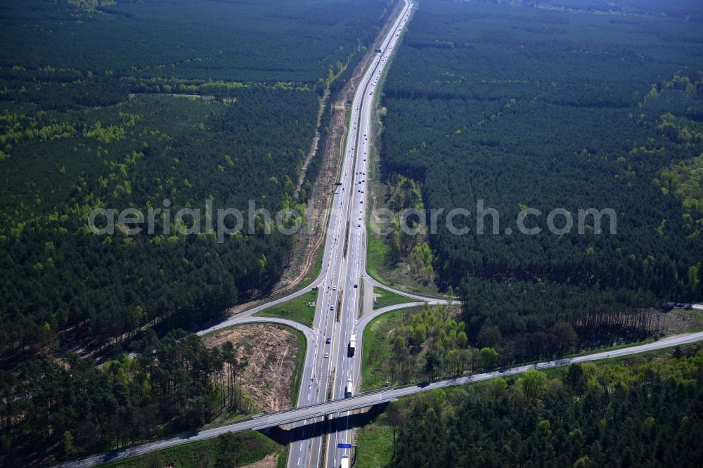 Aerial photograph Dannenreich - Construction and widening of the route of the highway / motorway BAB A12 / E30 in the intersection of State Road L39 at Dannenreich in Brandenburg