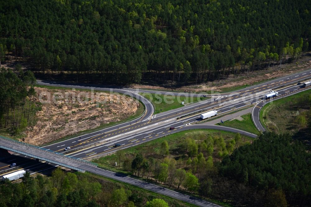 Dannenreich from above - Construction and widening of the route of the highway / motorway BAB A12 / E30 in the intersection of State Road L39 at Dannenreich in Brandenburg