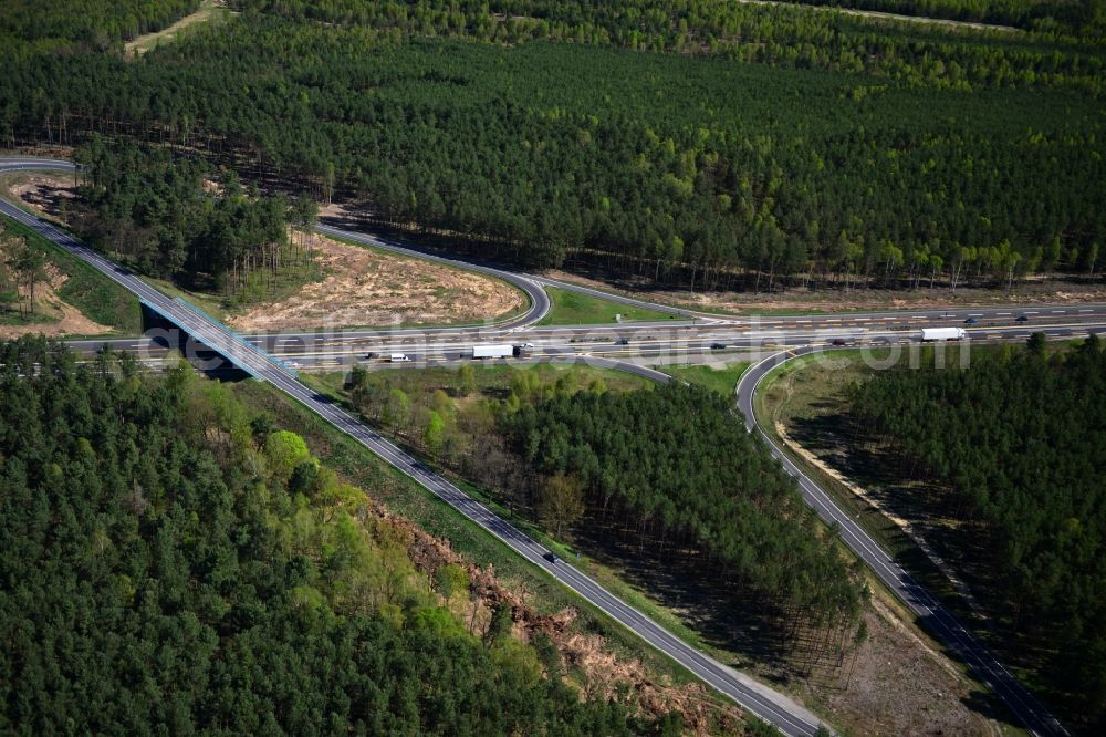 Aerial image Dannenreich - Construction and widening of the route of the highway / motorway BAB A12 / E30 in the intersection of State Road L39 at Dannenreich in Brandenburg