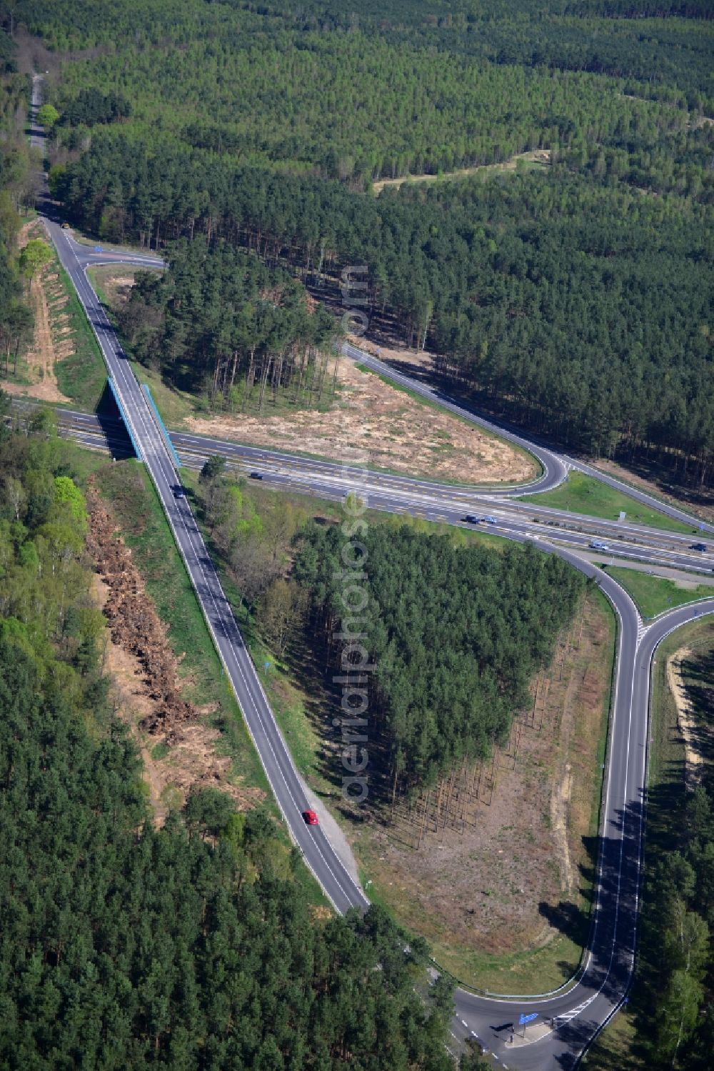 Dannenreich from above - Construction and widening of the route of the highway / motorway BAB A12 / E30 in the intersection of State Road L39 at Dannenreich in Brandenburg