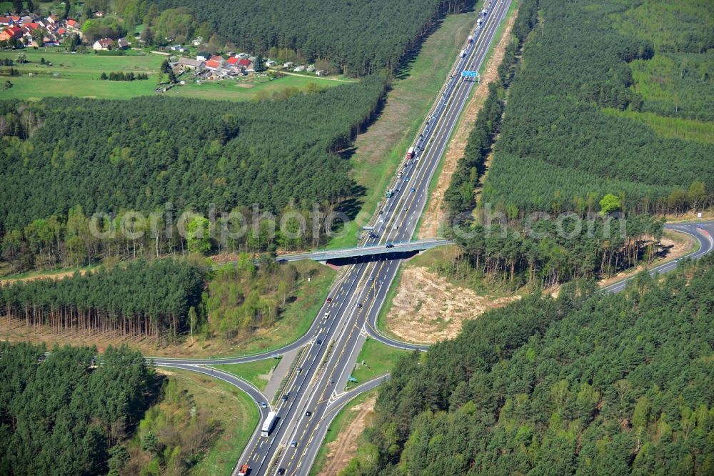 Aerial image Dannenreich - Construction and widening of the route of the highway / motorway BAB A12 / E30 in the intersection of State Road L39 at Dannenreich in Brandenburg