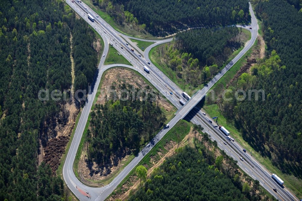 Aerial image Dannenreich - Construction and widening of the route of the highway / motorway BAB A12 / E30 in the intersection of State Road L39 at Dannenreich in Brandenburg