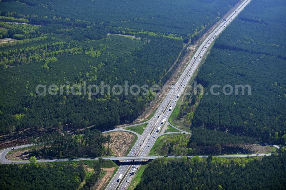 Aerial photograph Dannenreich - Construction and widening of the route of the highway / motorway BAB A12 / E30 in the intersection of State Road L39 at Dannenreich in Brandenburg