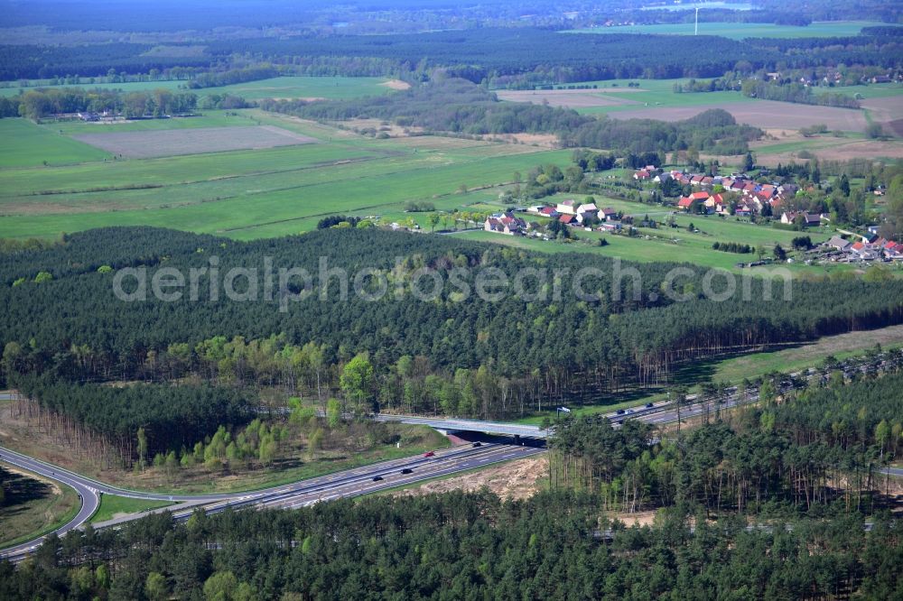 Dannenreich from above - Construction and widening of the route of the highway / motorway BAB A12 / E30 in the intersection of State Road L39 at Dannenreich in Brandenburg