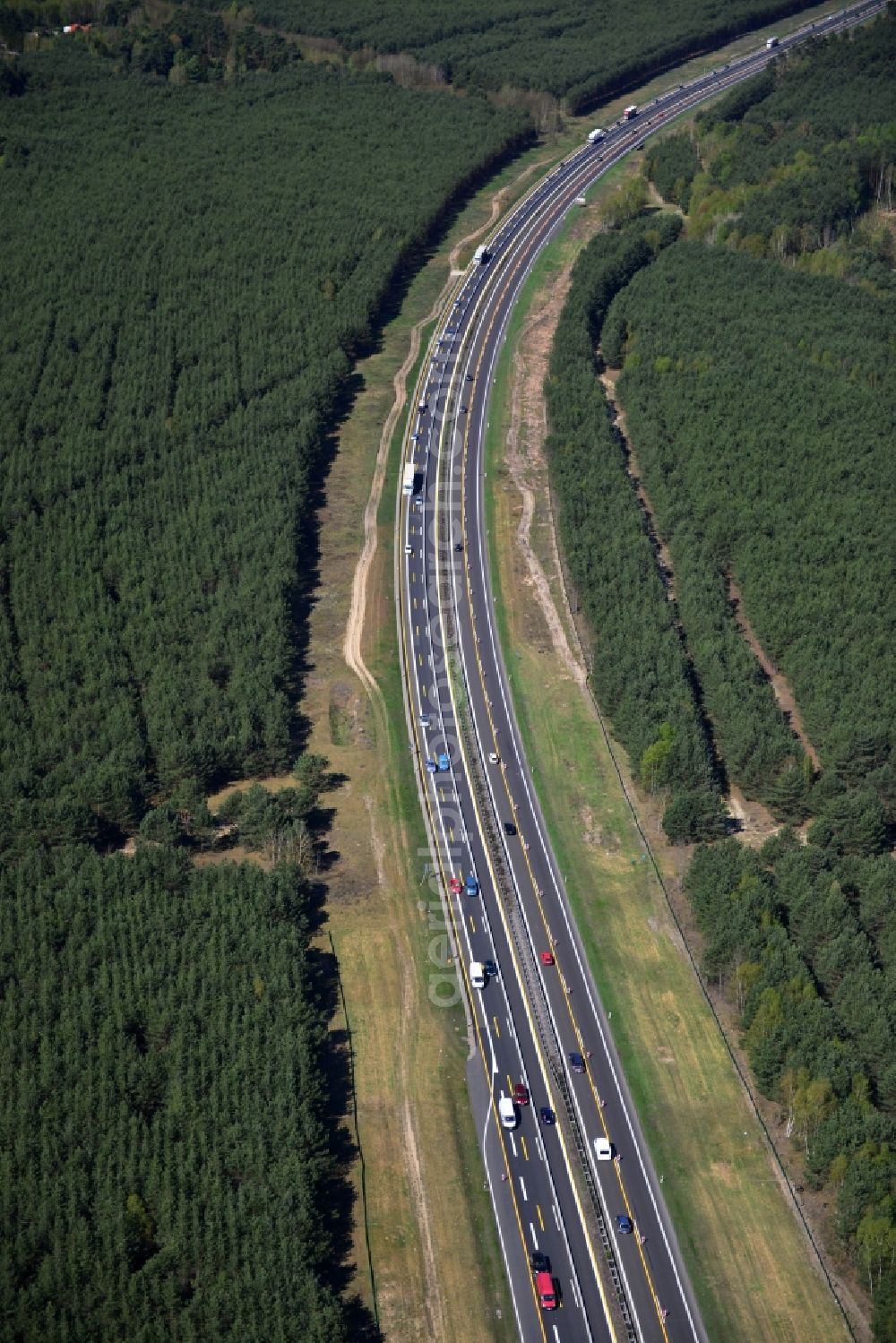 Aerial image Dannenreich - Construction and widening of the route of the highway / motorway BAB A12 / E30 in the intersection of State Road L39 at Dannenreich in Brandenburg