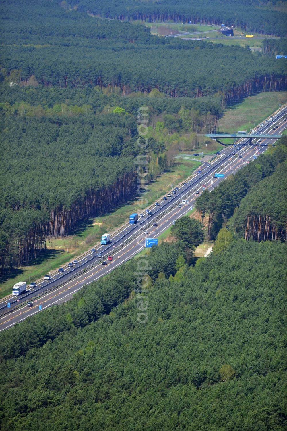 Dannenreich from above - Construction and widening of the route of the highway / motorway BAB A12 / E30 in the intersection of State Road L39 at Dannenreich in Brandenburg