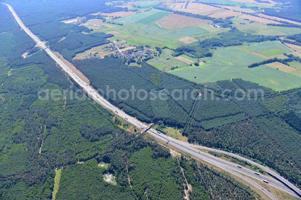 Aerial image Dannenreich - Construction and widening of the route of the highway / motorway BAB A12 / E30 in the intersection of State Road L39 at Dannenreich in Brandenburg