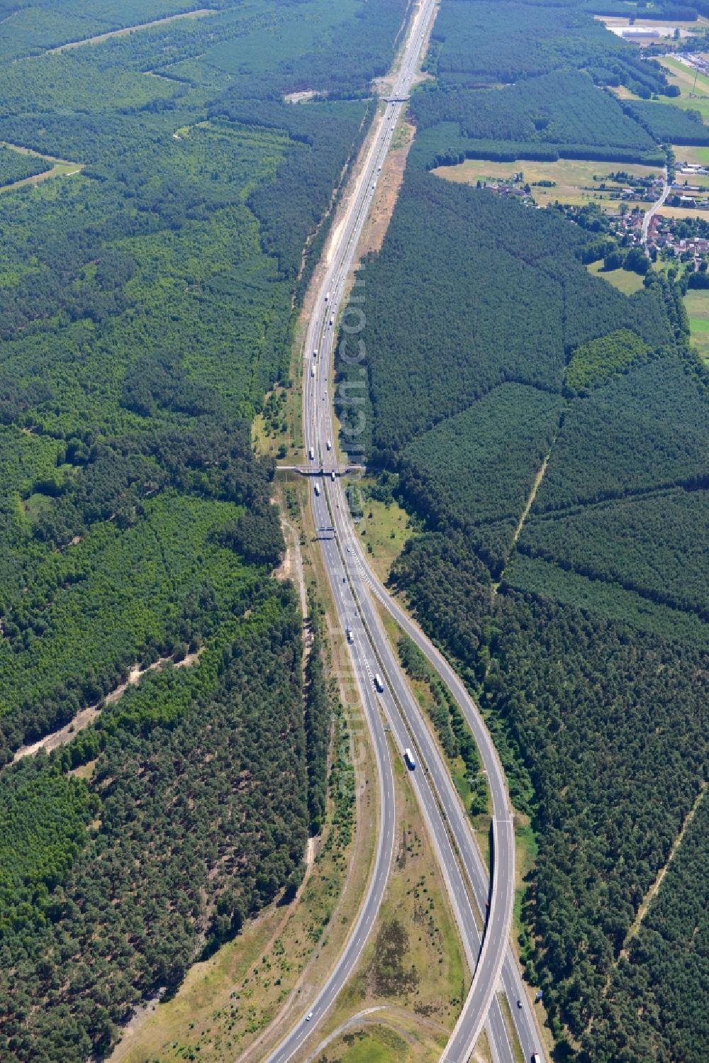 Dannenreich from above - Construction and widening of the route of the highway / motorway BAB A12 / E30 in the intersection of State Road L39 at Dannenreich in Brandenburg