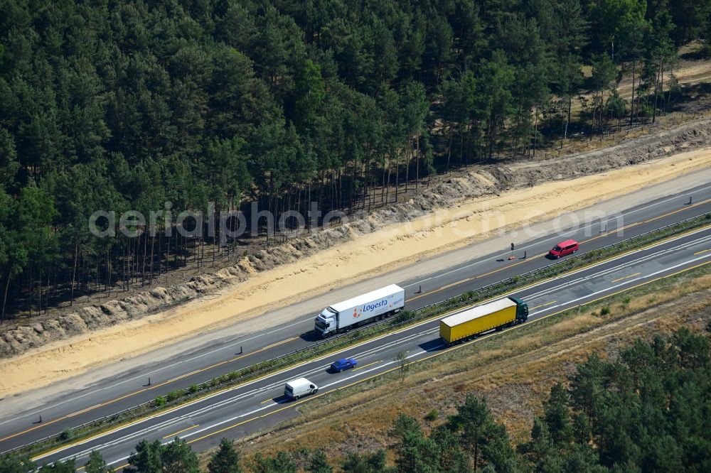 Aerial image Dannenreich - Construction and widening of the route of the highway / motorway BAB A12 / E30 in the intersection of State Road L39 at Dannenreich in Brandenburg