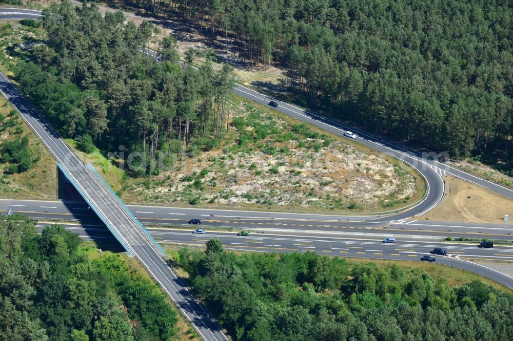 Dannenreich from above - Construction and widening of the route of the highway / motorway BAB A12 / E30 in the intersection of State Road L39 at Dannenreich in Brandenburg